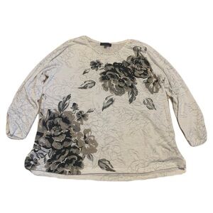 Classic Editions Floral Embellished Top - White/Grey, Size Large